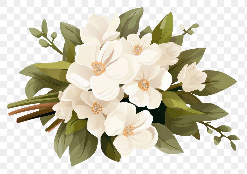PNG A white flower bouquet ribbon plant white background. AI generated Image by rawpixel.