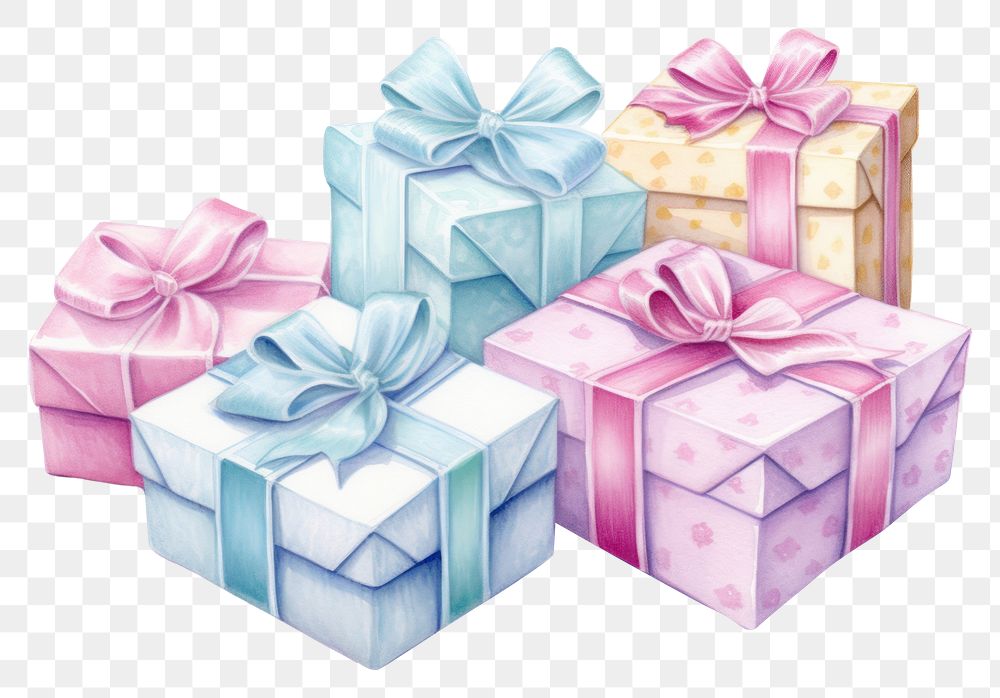 PNG  Gift boxs drawing white background celebration. AI generated Image by rawpixel.