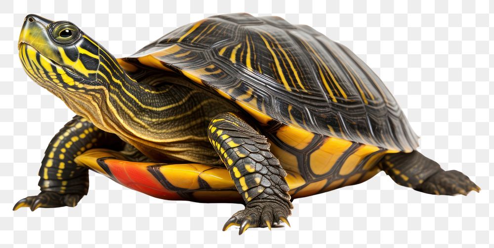 PNG Red-eared slider turtle reptile animal white background. AI generated Image by rawpixel.