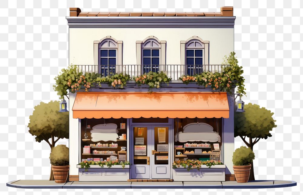 PNG  Local small bakery architecture building plant. AI generated Image by rawpixel.