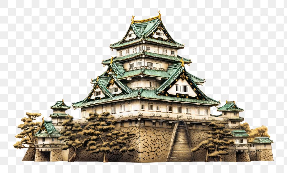 PNG Osaka Castle architecture building temple. 