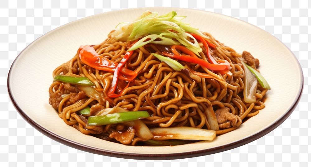 PNG  Yakisoba noodle plate food. AI generated Image by rawpixel.