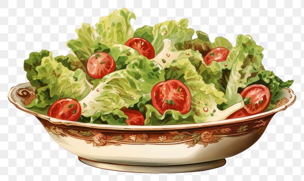PNG Vintage Salad vegetable lettuce. AI generated Image by rawpixel.