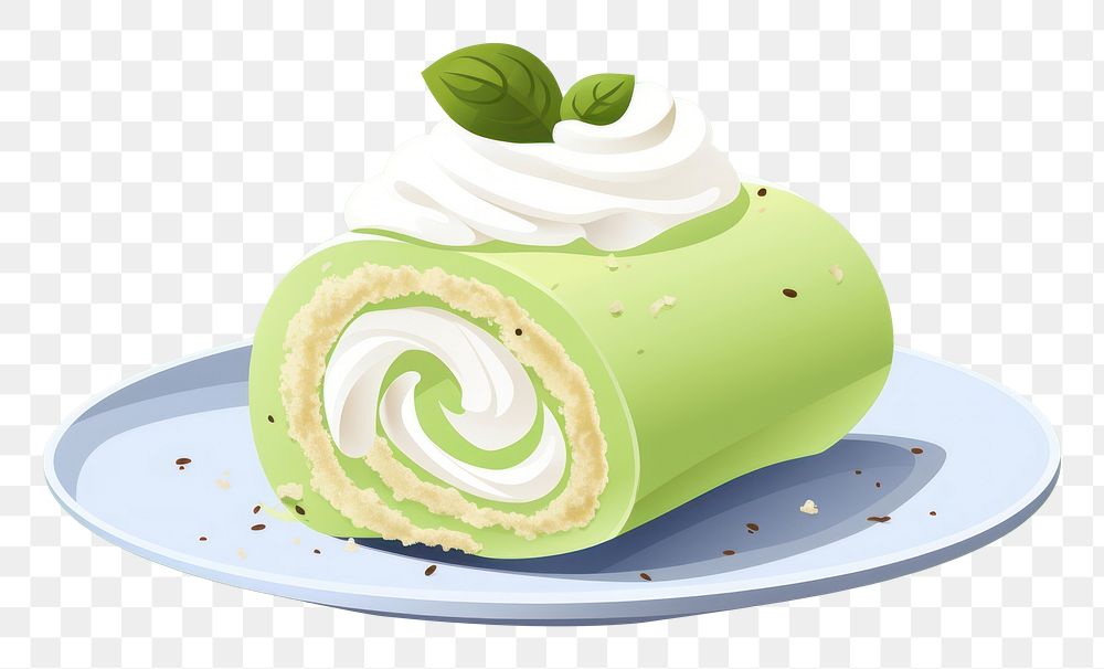 PNG Matcha cream roll cake dessert plate. AI generated Image by rawpixel.