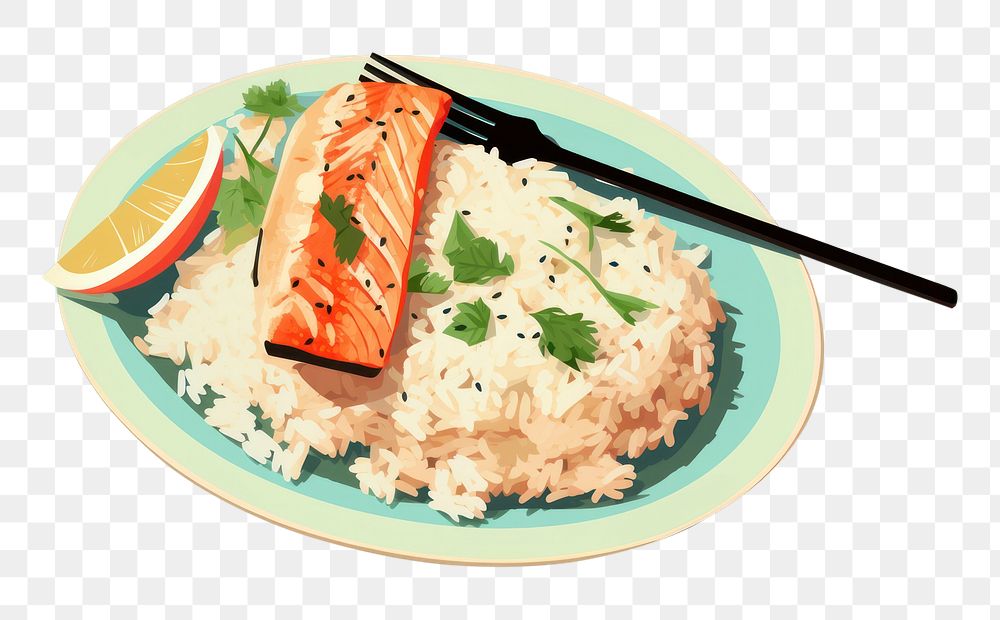PNG Seafood plate rice fork. AI generated Image by rawpixel.