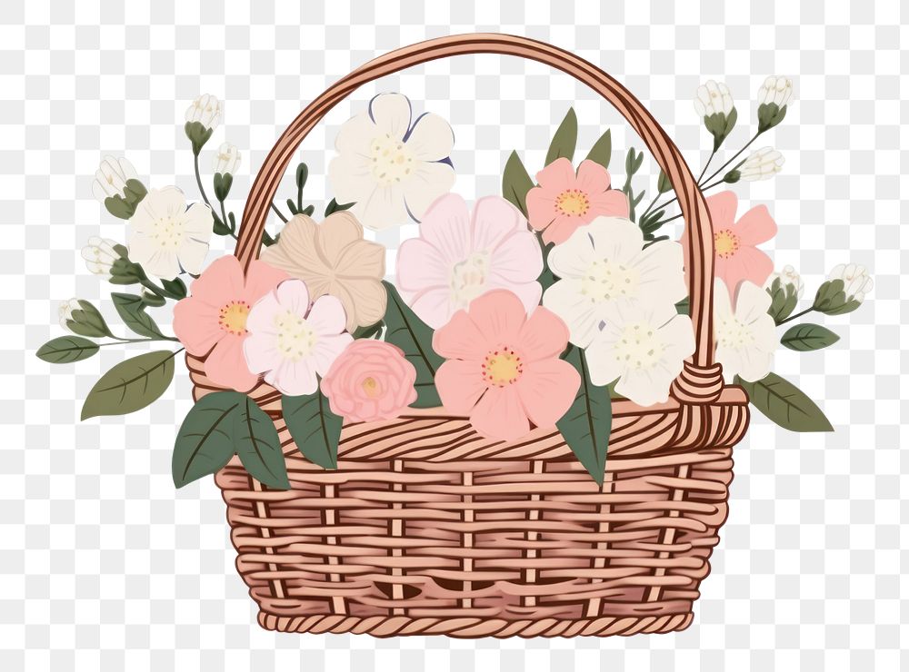 PNG  Flower bouquet basket plant white background. AI generated Image by rawpixel.