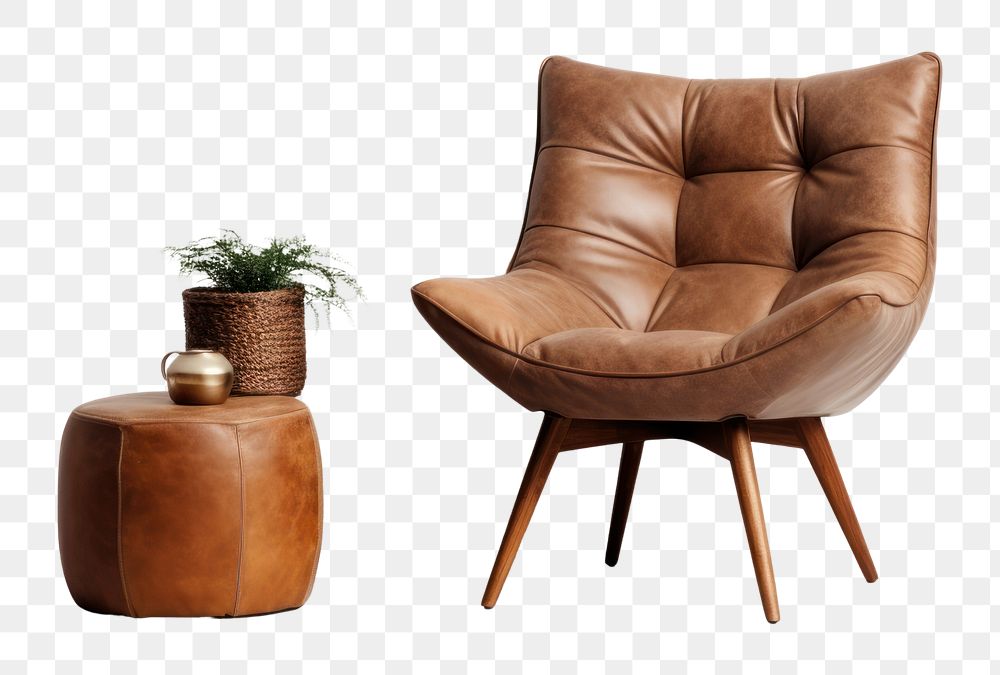 PNG  Armchair furniture stool brown. AI generated Image by rawpixel.