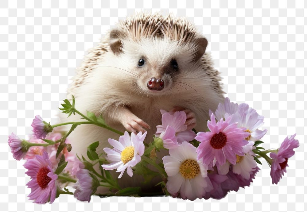 PNG Hedgehog flower animal mammal. AI generated Image by rawpixel.