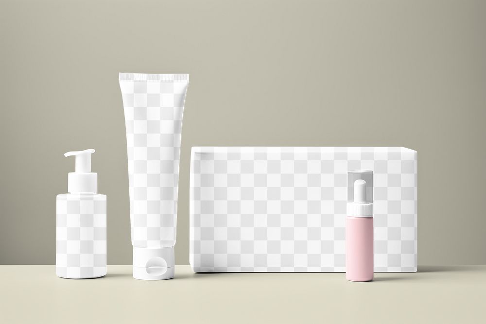 Skincare set png mockup, transparent design