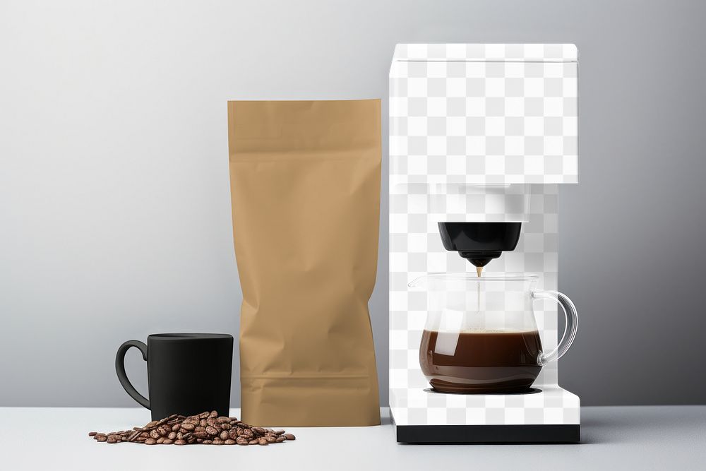 Coffee machine png mockup, transparent product packaging