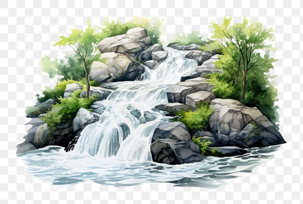 PNG Waterfall outdoors stream nature. AI generated Image by rawpixel.