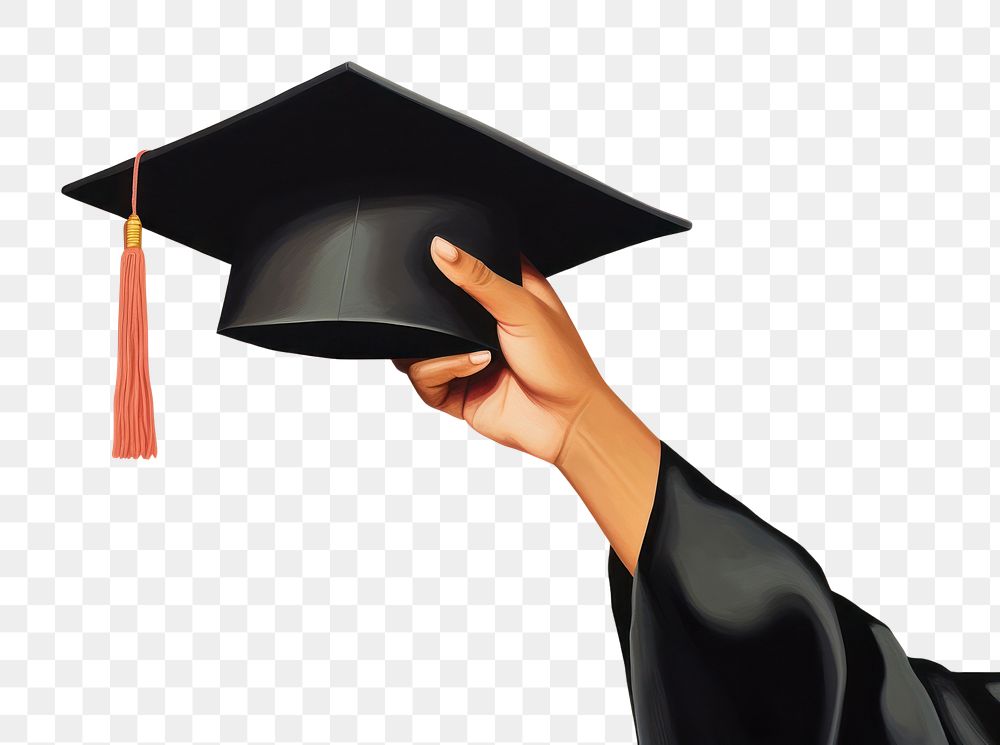 PNG Hand holding graduation hat intelligence achievement certificate. AI generated Image by rawpixel.