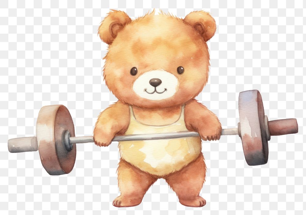 PNG Cute bear fitness toy white background representation. AI generated Image by rawpixel.