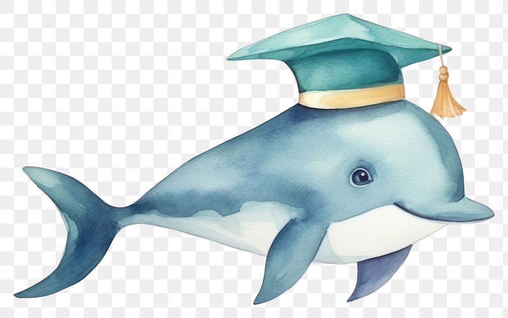 PNG A cute dophin wear hat student dolphin animal mammal. AI generated Image by rawpixel.