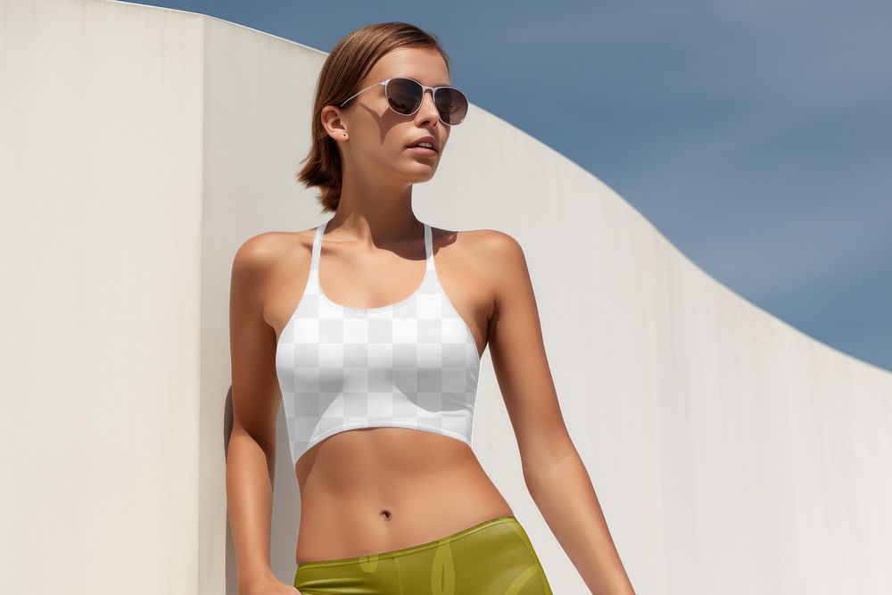Women's sports bra png mockup, transparent apparel