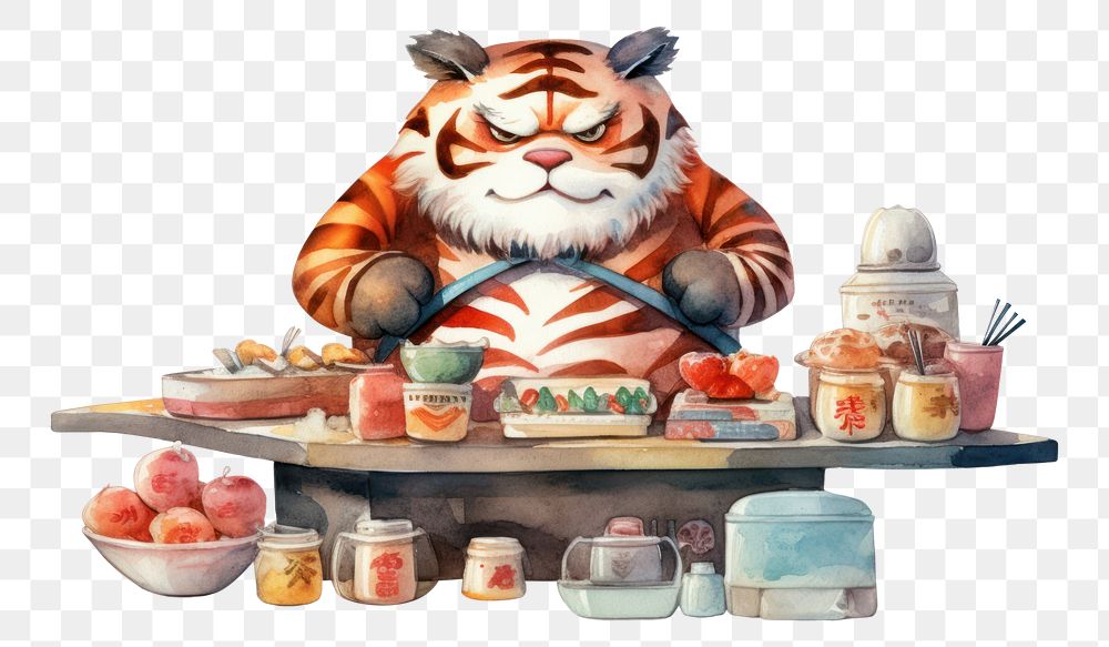 PNG Tiger selling sushi table food creativity. 