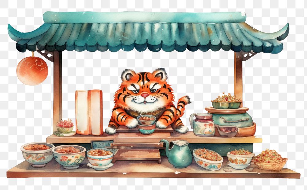 PNG Tiger selling sushi mammal table representation. 