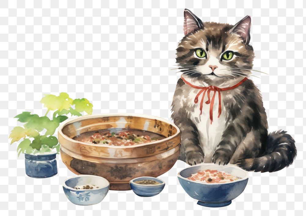 PNG Cat selling a udon animal mammal bowl. 