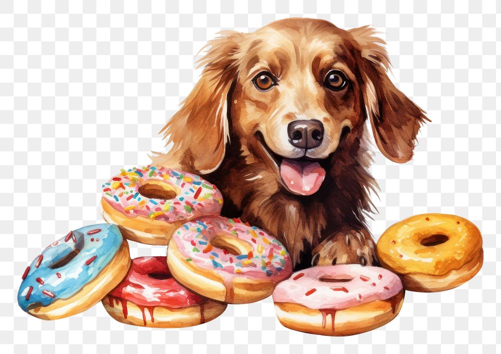 PNG Dog selling a donut mammal animal food. AI generated Image by rawpixel.