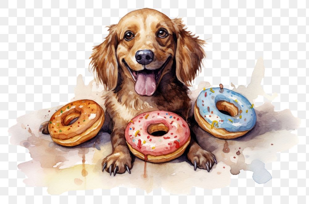 PNG Dog selling a donut mammal animal food. AI generated Image by rawpixel.