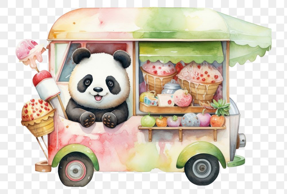 PNG Panda selling icecream vehicle mammal food. AI generated Image by rawpixel.