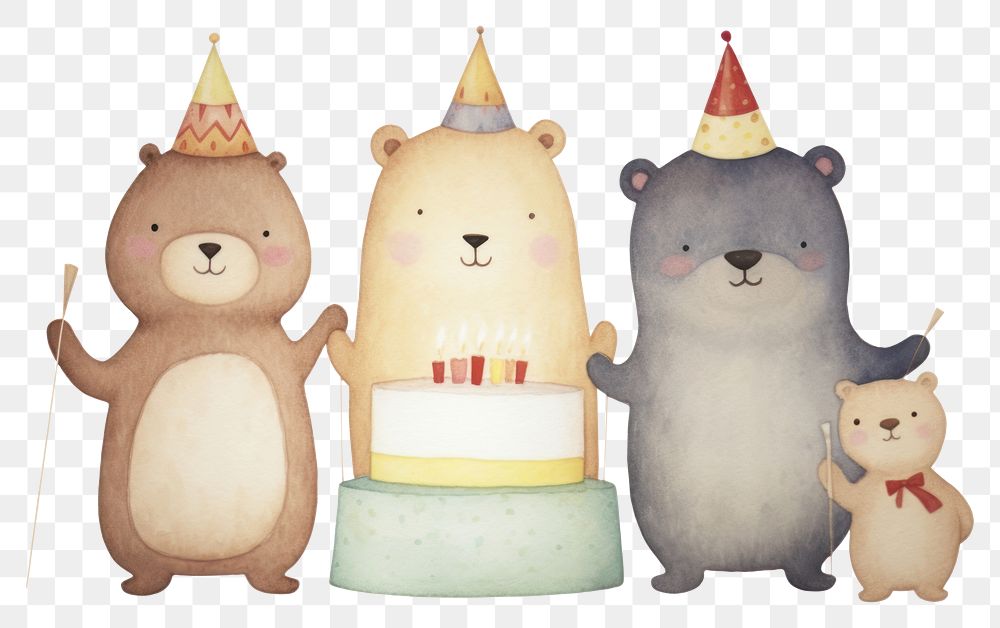 PNG Party individual bear characters wearing party hat animal cute representation. AI generated Image by rawpixel.