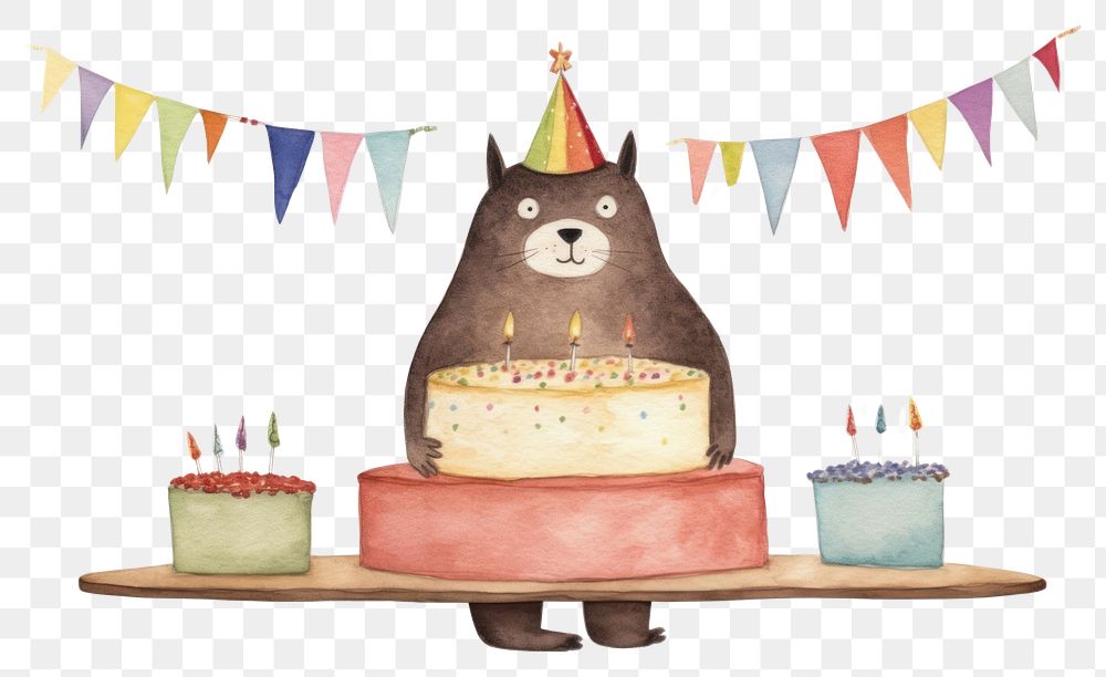 PNG Rat characters wearing party hat dessert cake celebration. 