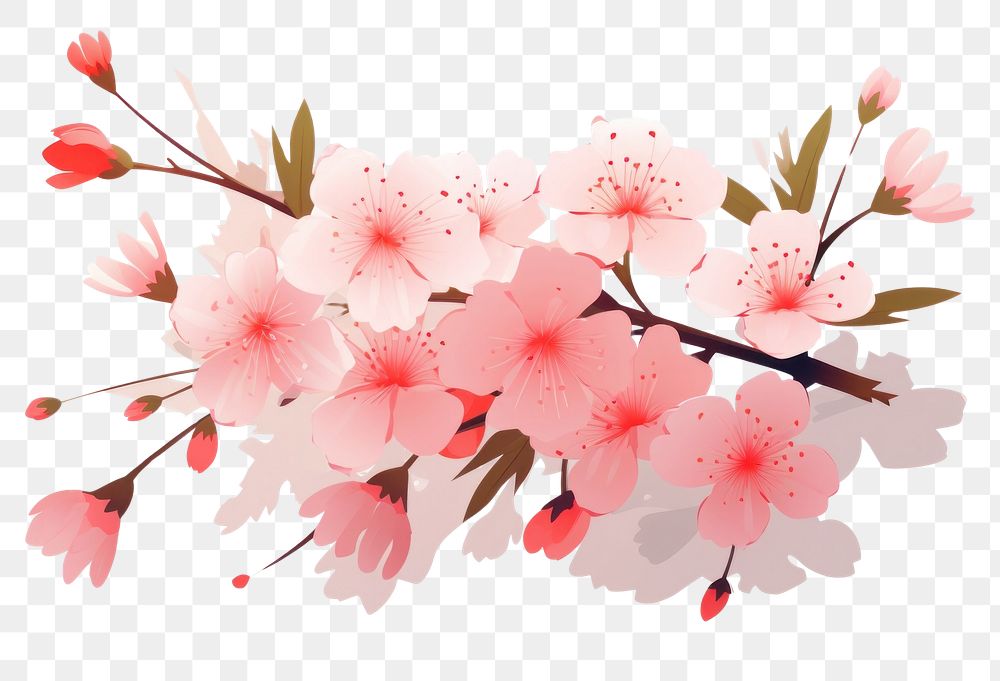 PNG Cherry blooming flowers blossom branch plant. AI generated Image by rawpixel.