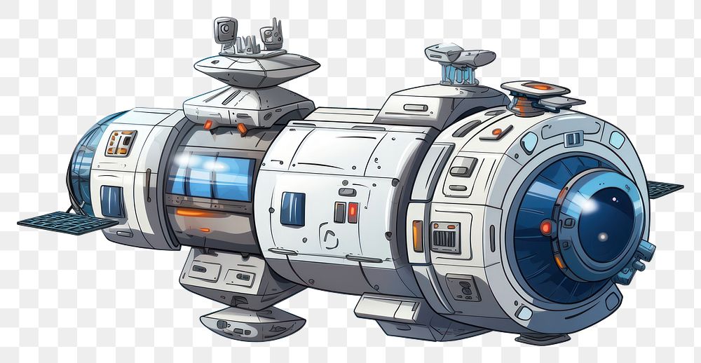 PNG Space Station vector cartoon vehicle space transportation. AI generated Image by rawpixel.