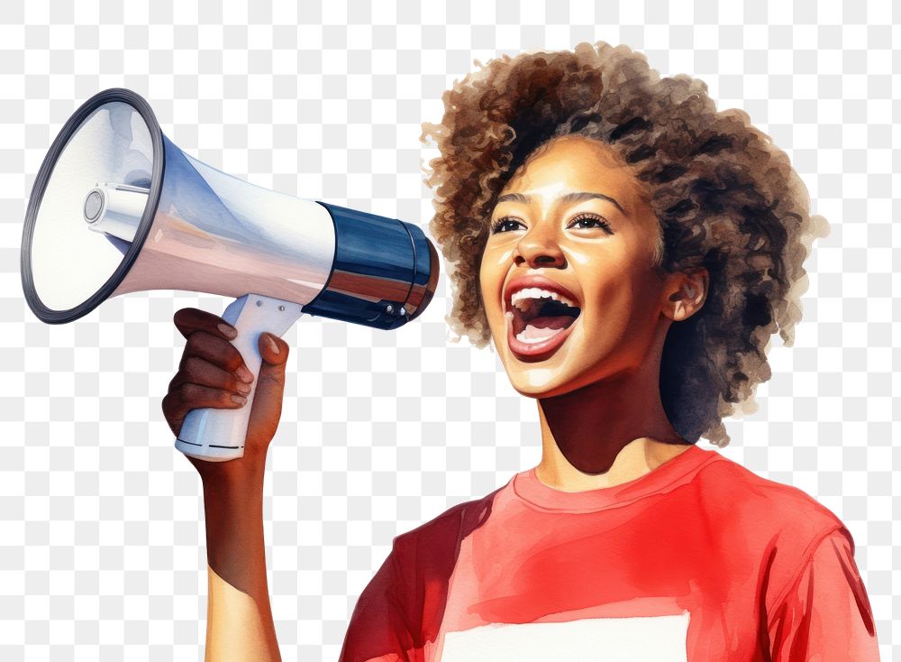 PNG Megaphone shouting female adult. AI generated Image by rawpixel.