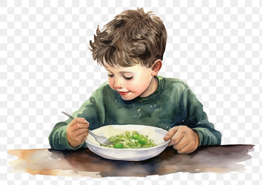 PNG Kid eating salad plate child bowl. AI generated Image by rawpixel.