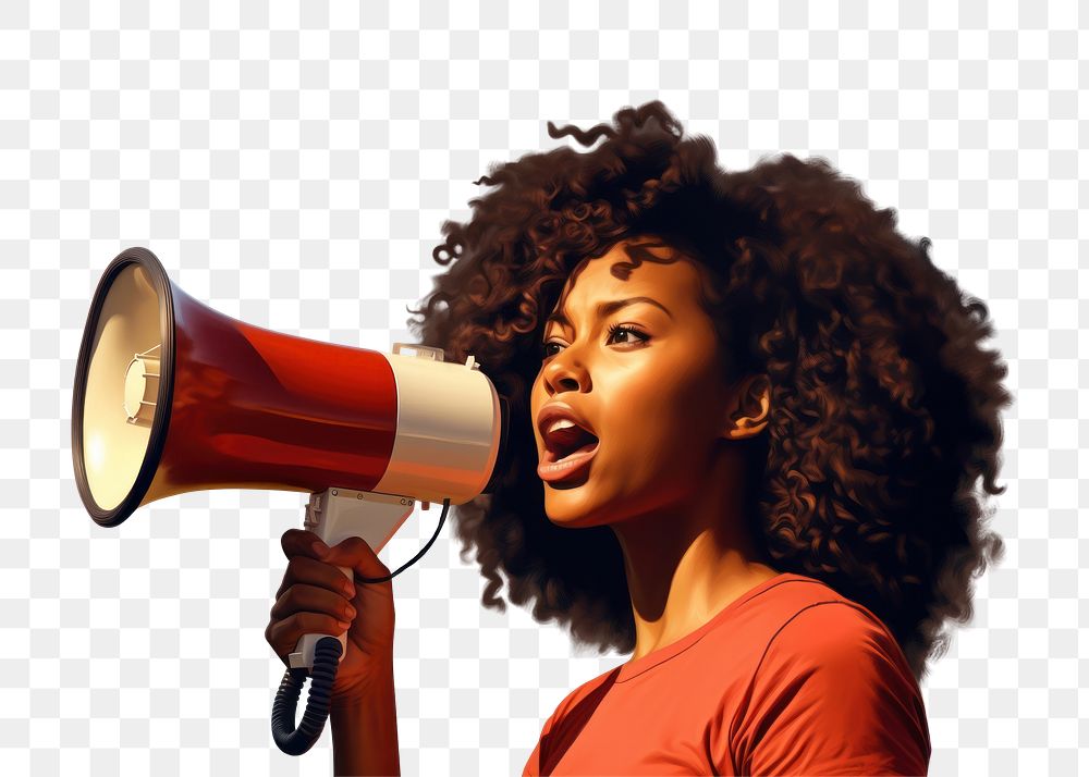 PNG Megaphone shouting female adult. AI generated Image by rawpixel.