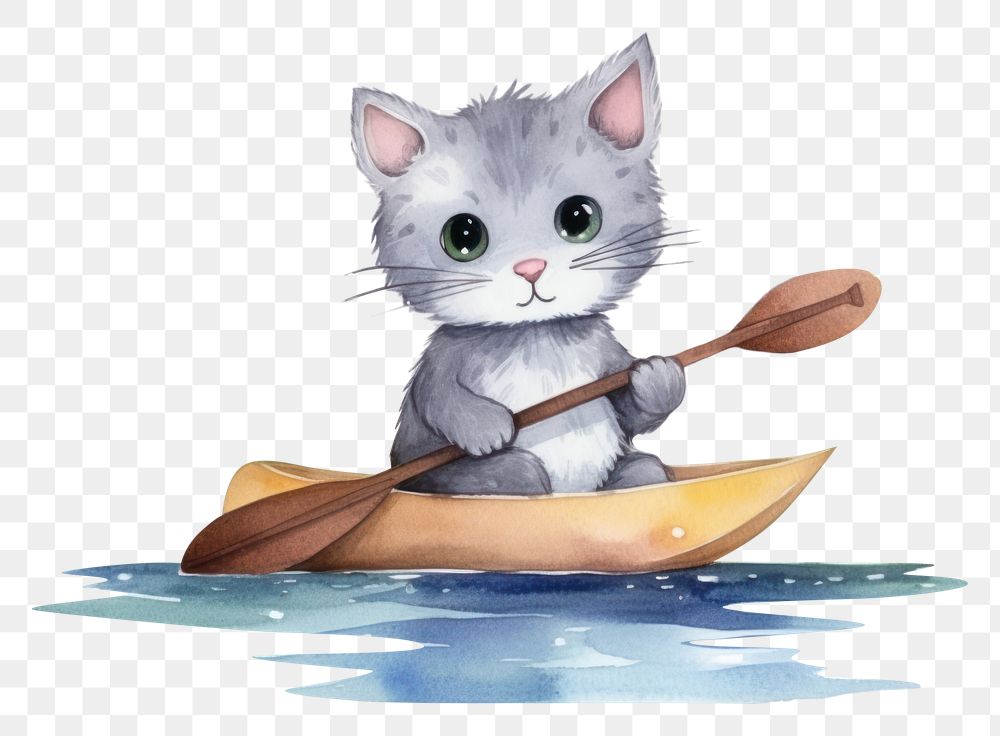 PNG Cat Rowing a canoeing animal drawing mammal. AI generated Image by rawpixel.