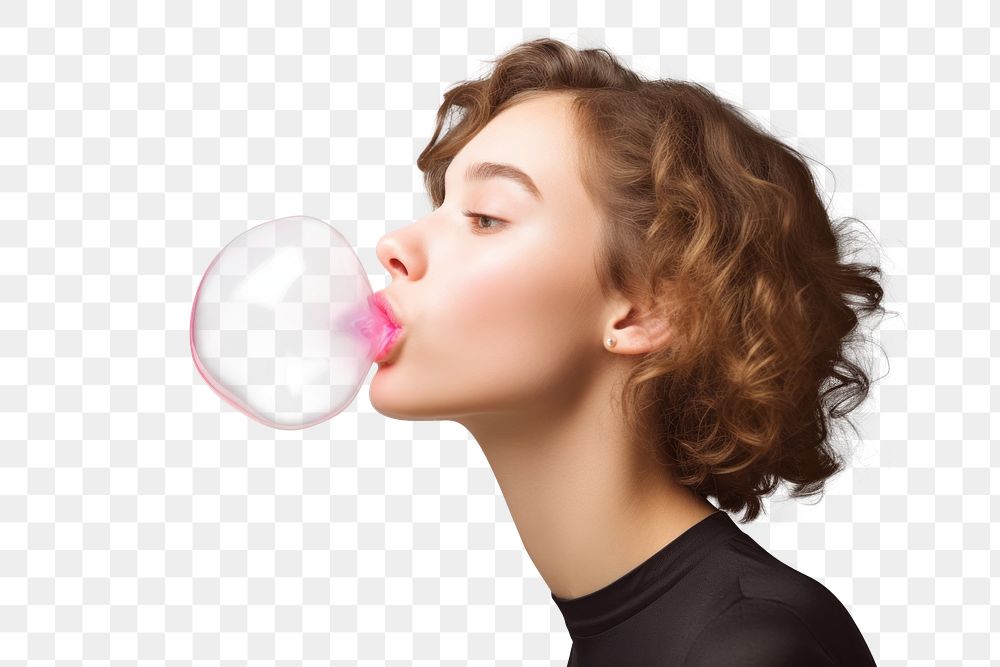 PNG blond woman blowing bubble gum. AI generated image by rawpixel.