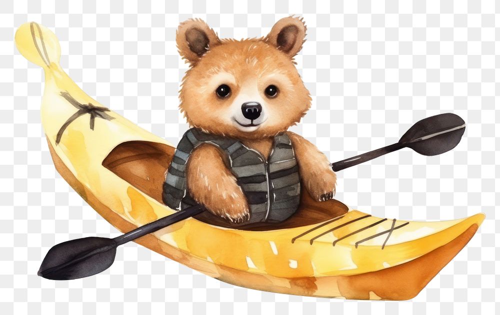 PNG Bear kayaking lifejacket vehicle cartoon. 