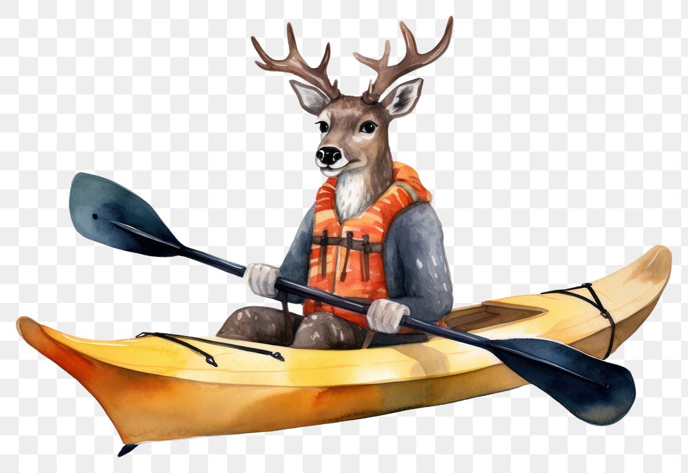 PNG Deer kayaking lifejacket vehicle cartoon. AI generated Image by rawpixel.