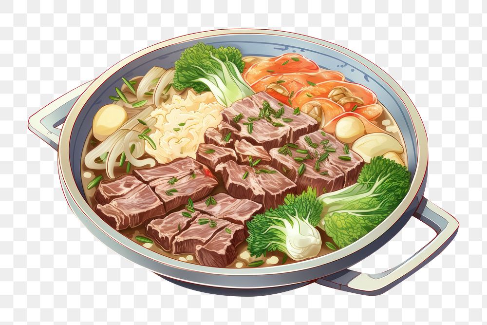 PNG Japanese sukiyaki noodle food meat. AI generated Image by rawpixel.