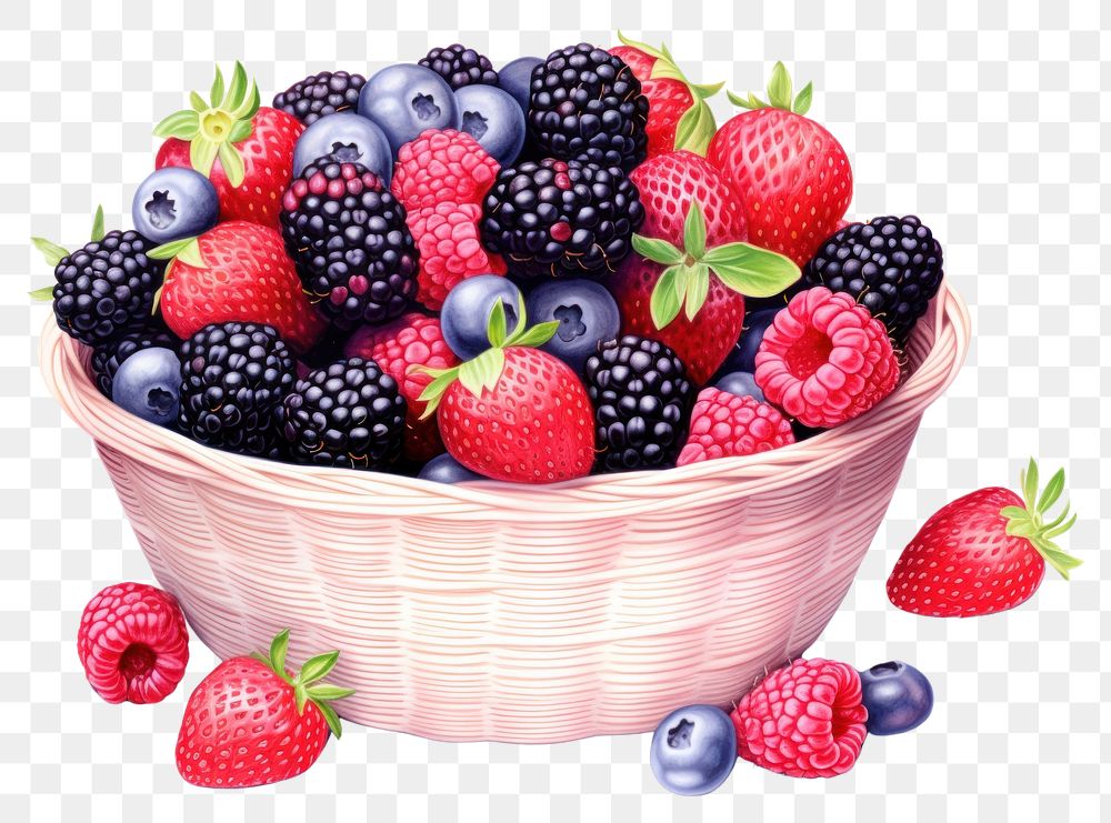 PNG Mix berries basket strawberry blackberry blueberry. 