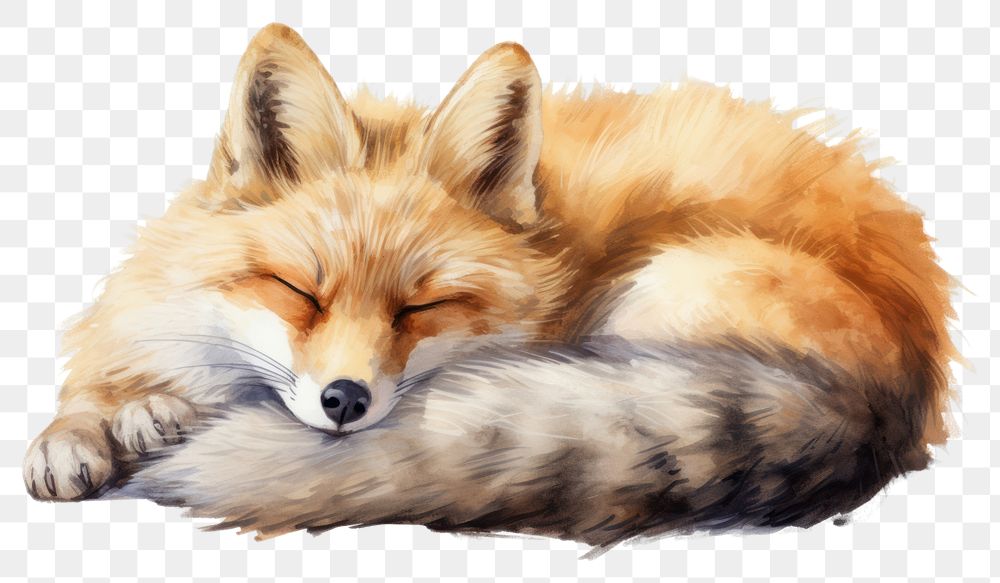 PNG  Sleepy fox drawing mammal animal. AI generated Image by rawpixel.