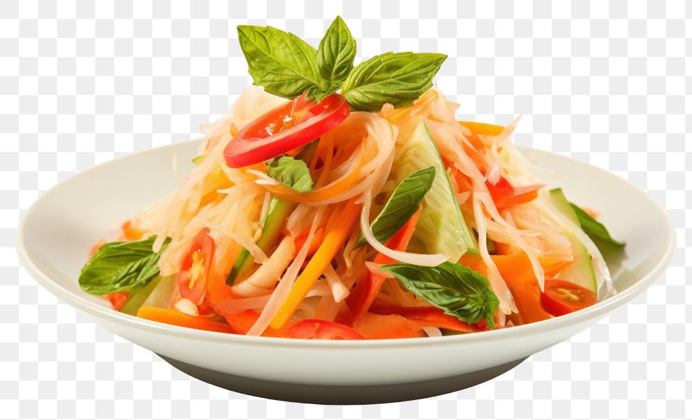 PNG Thai papaya salad pasta plate food. 