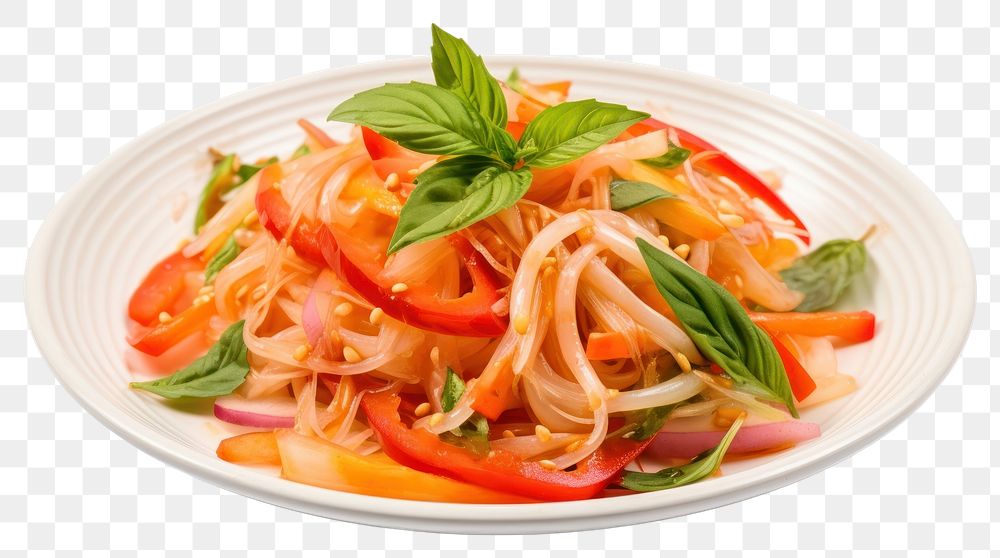 PNG Thai papaya salad dish spaghetti pasta. 