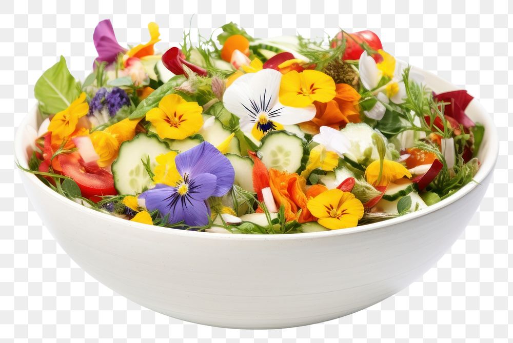 PNG Edible flowers salad bowl plant food. AI generated Image by rawpixel.