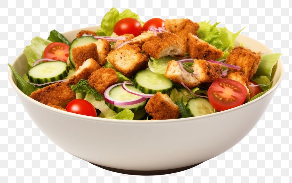 PNG Fried chicken salad bowl food meal. AI generated Image by rawpixel.
