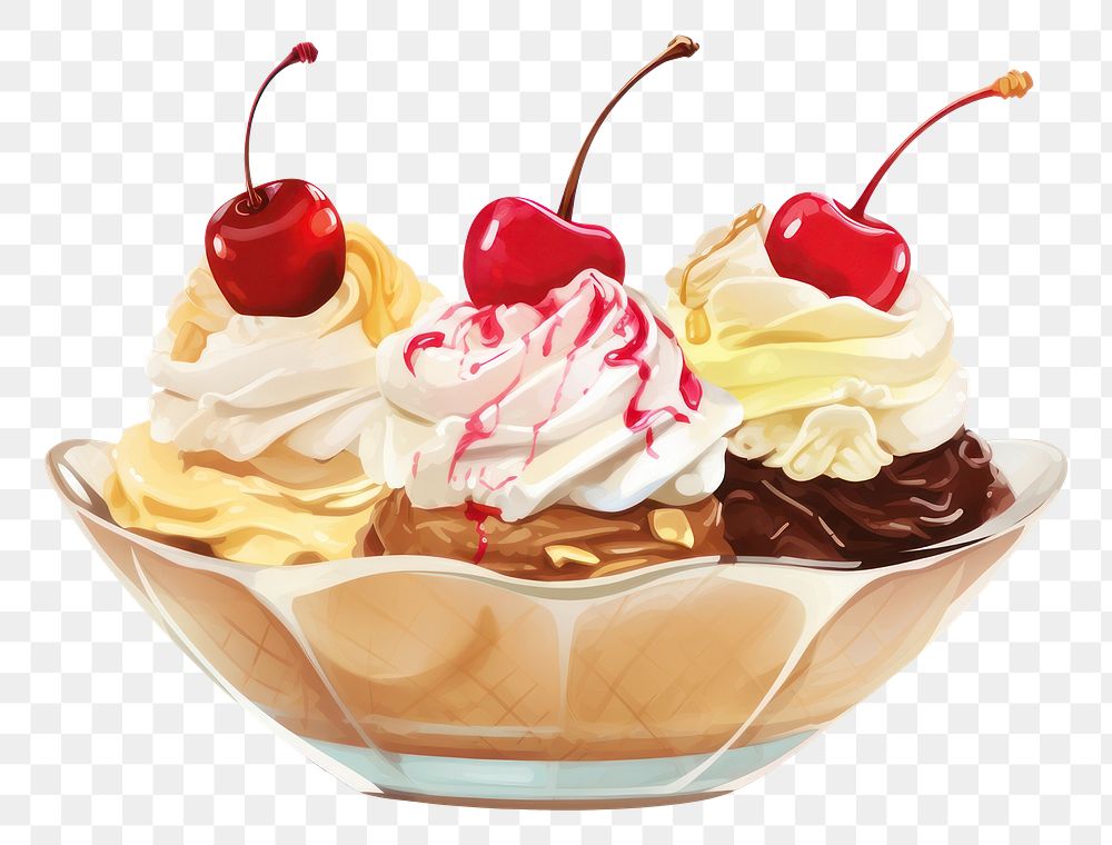 PNG Banana Split Ice Cream cream dessert sundae. AI generated Image by rawpixel.