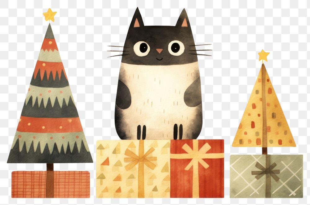 PNG Lively cat character animal christmas sketch. AI generated Image by rawpixel.