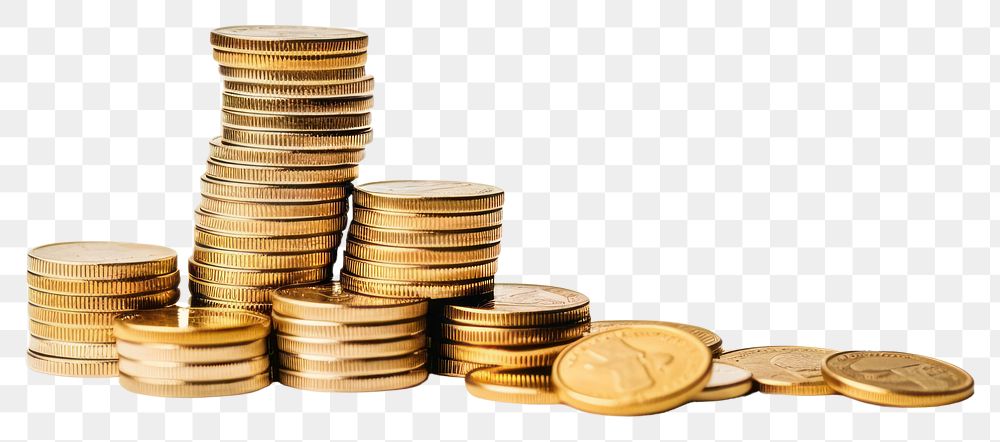 PNG  Gold coins money white background investment. AI generated Image by rawpixel.