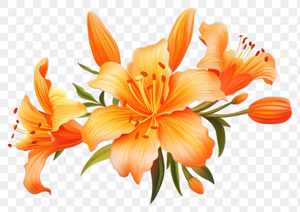 PNG Orange flower plant lily white background. AI generated Image by rawpixel.