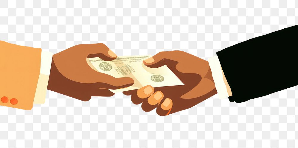 PNG Business people exchanging money hand handshake investment. 