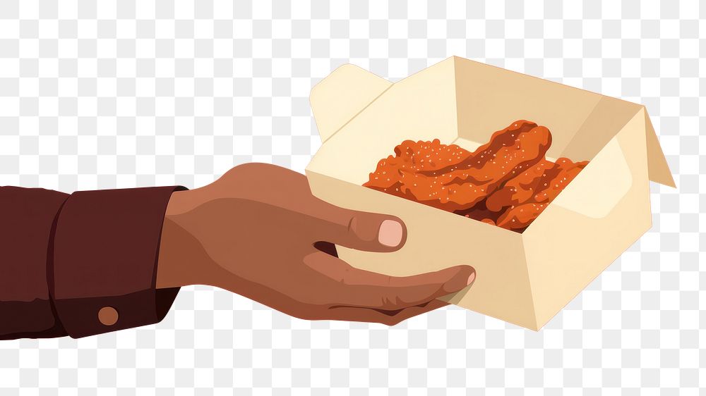 PNG Hand holding takeaway food box croquette cardboard. 