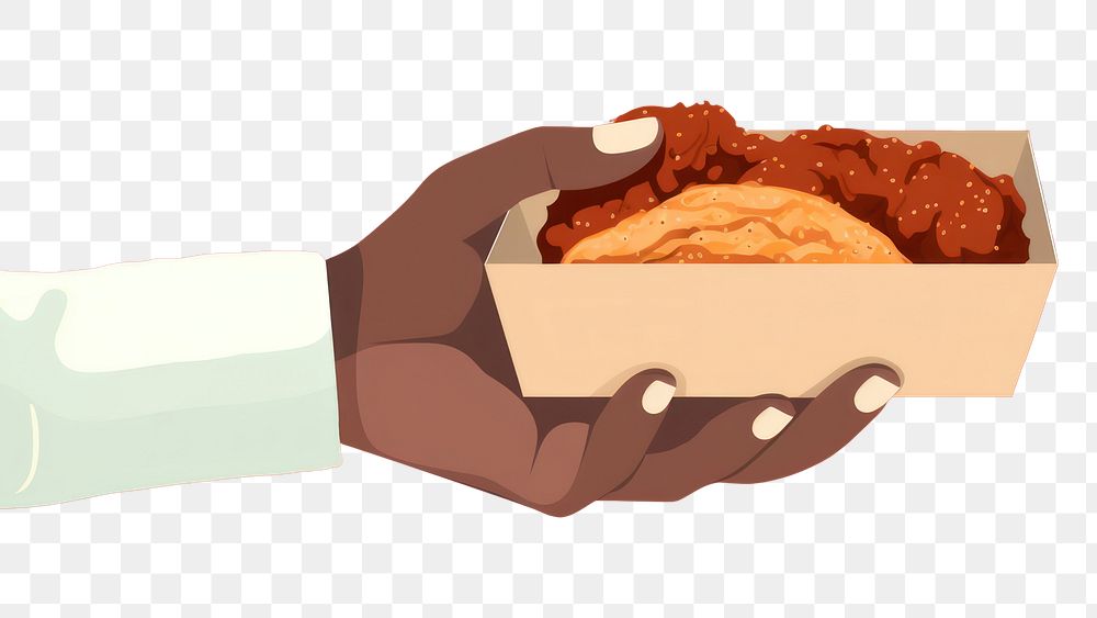 PNG Hand holding takeaway food confectionery cardboard container. 